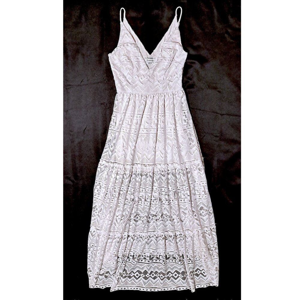 Bebe White Lace Maxi Dress – Spaghetti Straps – Boho Romantic Style - Size 0